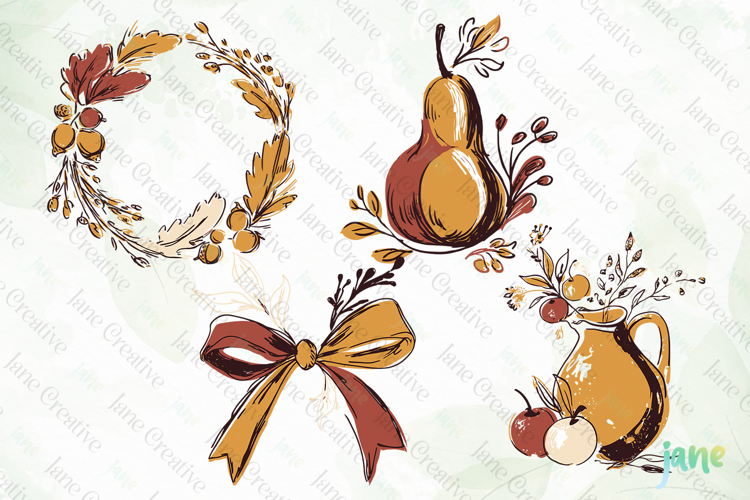 Hand-Drawn Autumn Thanksgiving Elements SVG PNG
