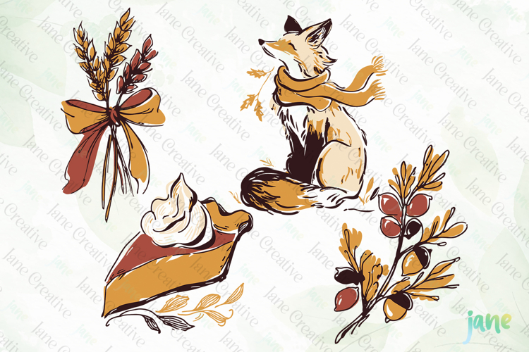 Hand-Drawn Autumn Thanksgiving Elements SVG PNG