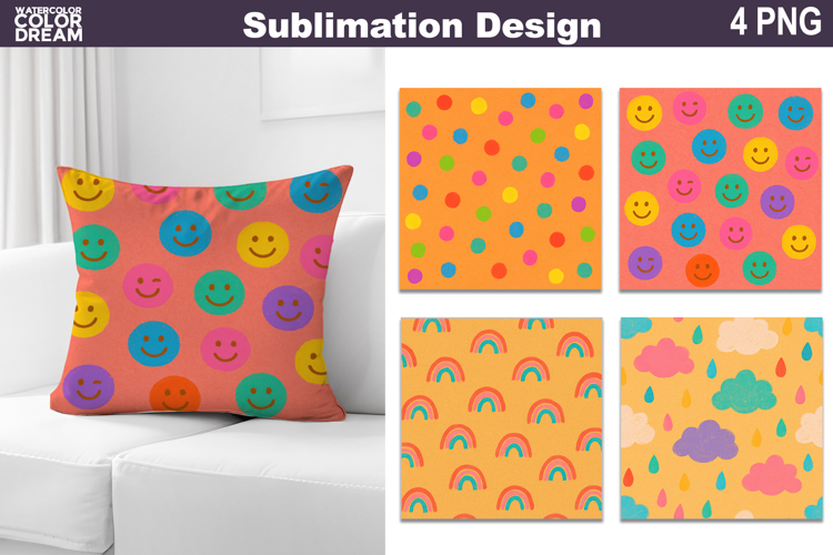 Hand-drawn Background Pillow |Polka Dot Cloud Smiley Rainbow