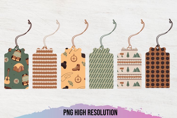 Hand Drawn Camping Patterned Shaped Tag