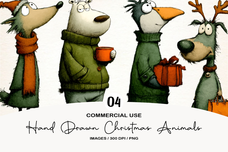 Hand Drawn Christmas Animals Clipart