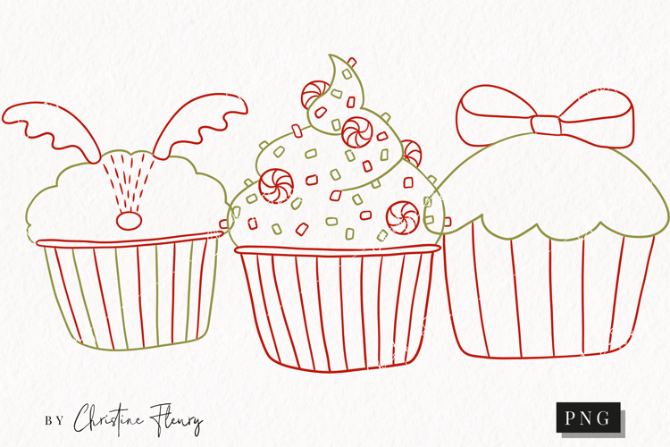 Hand Drawn Cupcakes Clipart | Christmas PNG