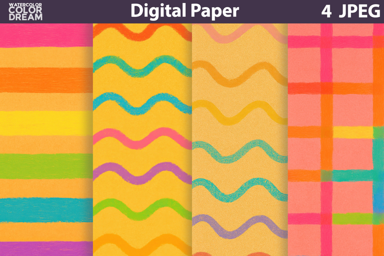 Hand Drawn Digital Paper | Rainbow Stripes Background