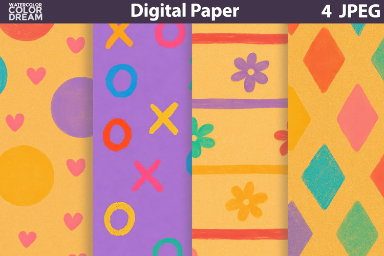 Hand Drawn Digital Paper | Rainbow Kids Background