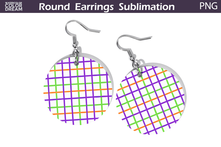 Purple Geometric Round Earrings | Hand Drawn Green Earrings