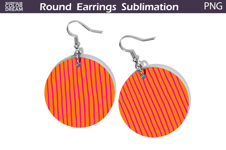 Orange Geometric Round Earrings | Hand Drawn Line Earrings