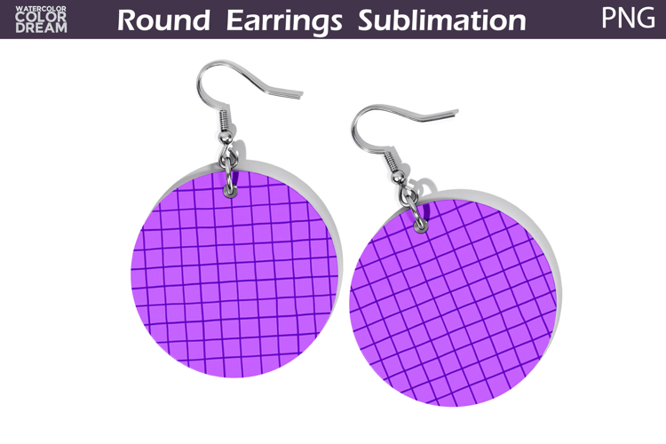 Purple Geometric Round Earrings | Hand Drawn Lilac Earrings