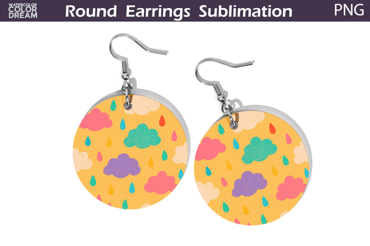 Rainbow Clouds Round Earrings | Hand Drawn Heart Earrings