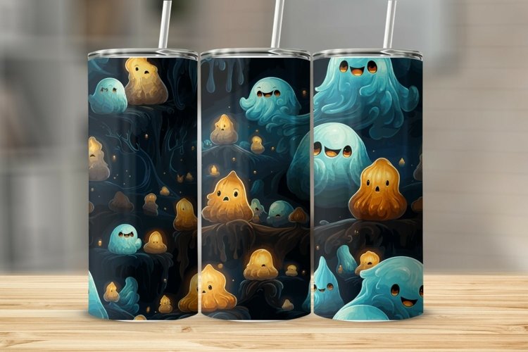 Hand Drawn Ghosts Pumpkins Tumbler Sublimation Wrap