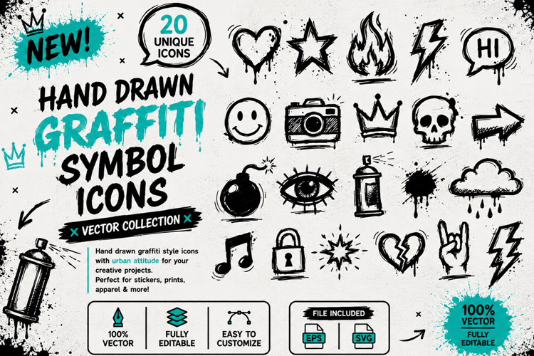 Hand Drawn Graffiti Symbol Icons Vector Collection