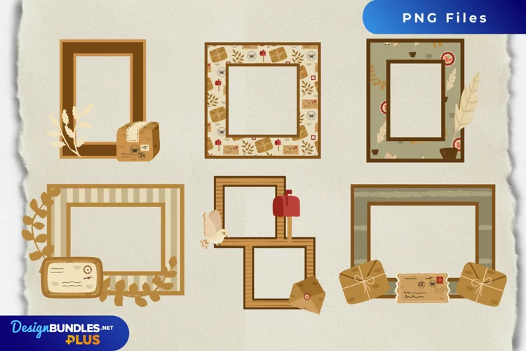 Scrapbooking Vintage Hand Drawn Mail Frames Set