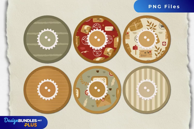 Vintage Hand Drawn Mail Seamless Pattern Buttons