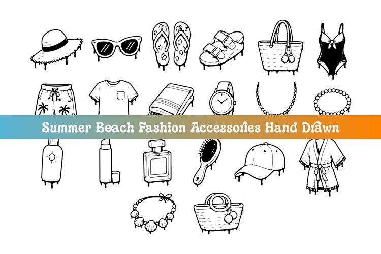 Hand Drawn Summer Beach Fashion Accessories Doodle Icon