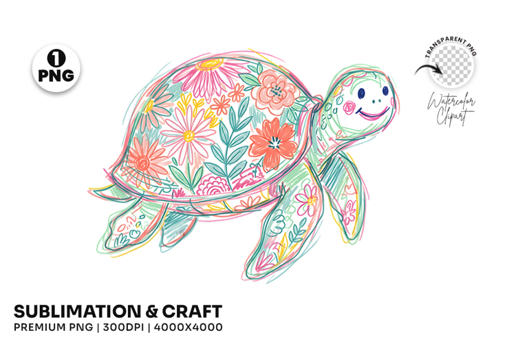 sea turtle clipart, floral turtle png, coastal clipart png, hand drawn turtle, summer turtle png, ocean animal png, marine life clipart, beach turtle design, turtle sublimation, seaside clipart