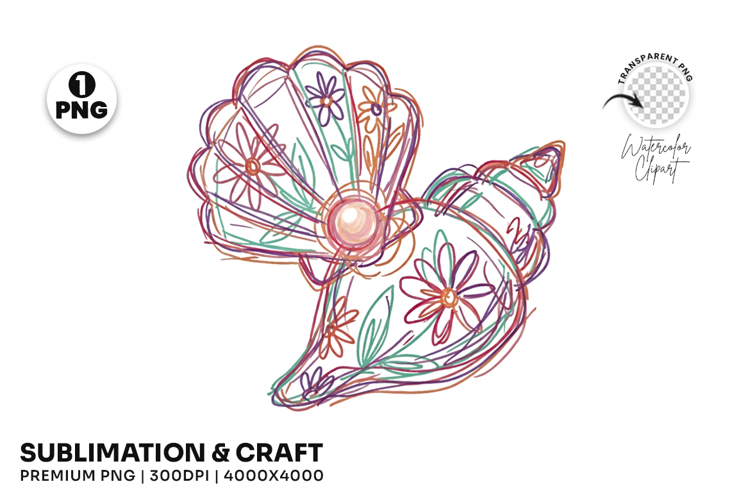 floral seashell png, seashell clipart png, coastal clipart png, hand drawn seashell, summer shell clipart, ocean shell png, beach shell design, seaside clipart png, seashell sublimation, coastal summer png
