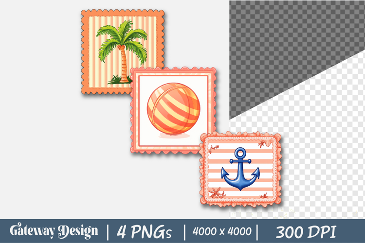 Hand Drawn Summer Postage Stamp Clipart