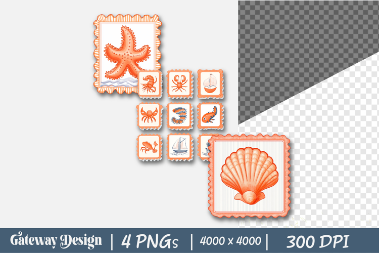 Hand Drawn Summer Postage Stamp Clipart