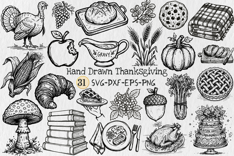Hand Drawn Thanksgiving Clipart Bundle