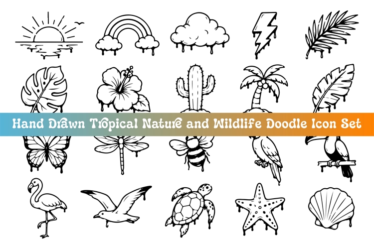 Hand Drawn Tropical Nature and Wildlife Doodle Icon