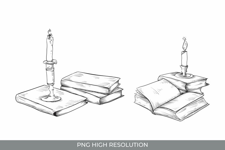 Hand Drawn Vintage Books and Candle Clipart example image 1