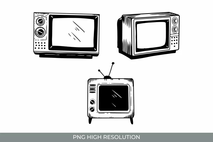 Hand Drawn Vintage TV Clipart - Scrapbook Embellishment