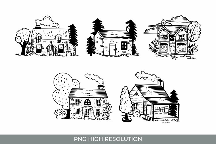 Hand Drawn Vintage House Clipart - Scrapbook Embellishment example image 1
