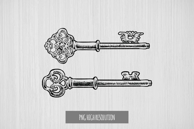 Hand Drawn Vintage Keys Clipart