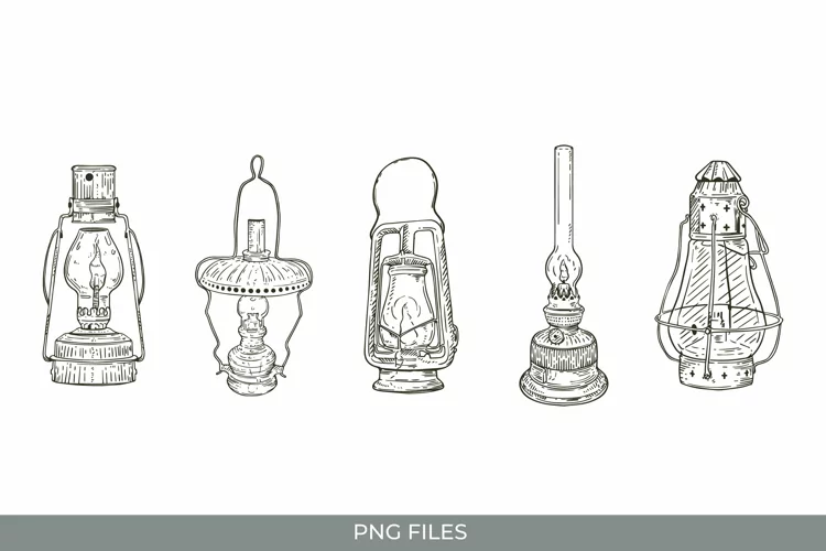 Hand Drawn Vintage Lantern Clipart - Scrapbook Embellishment