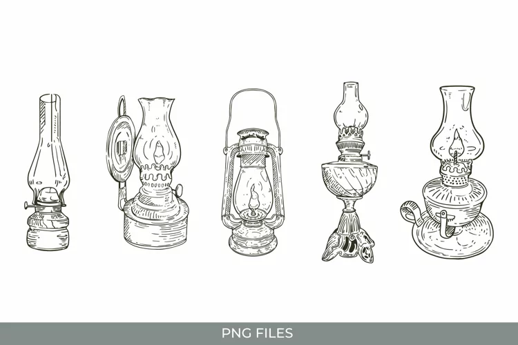 Hand Drawn Vintage Lantern Clipart - Scrapbook Embellishment