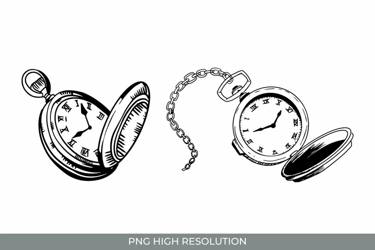 Hand Drawn Vintage Pocket Watch Clipart PNG