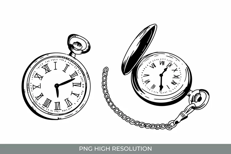 Hand Drawn Vintage Pocket Watch Clipart PNG