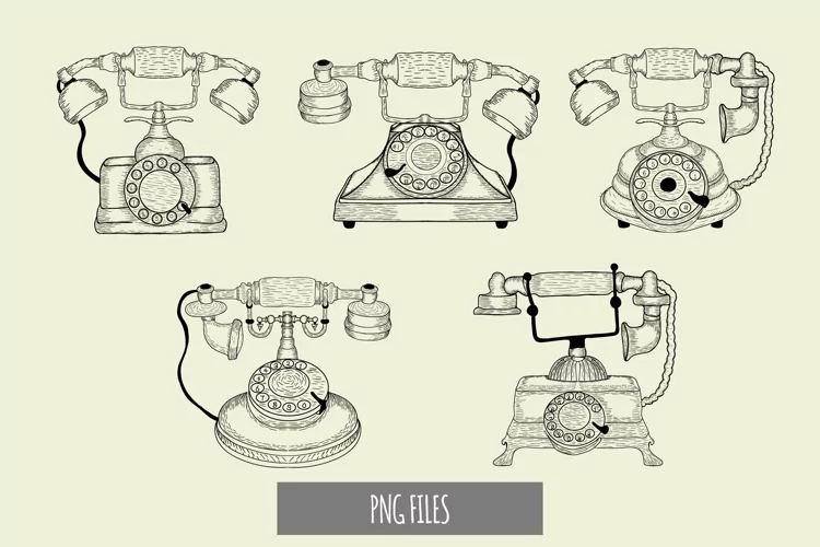 Hand Drawn Vintage Telephone Clipart