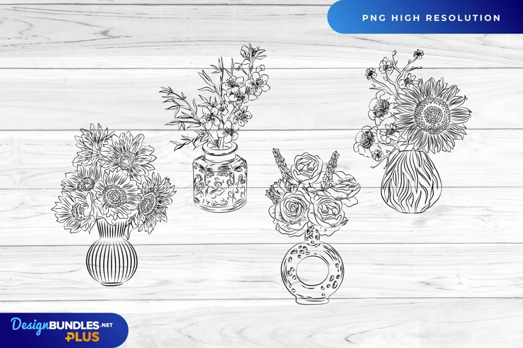 Hand Drawn Vintage Vase and Flowers Clipart