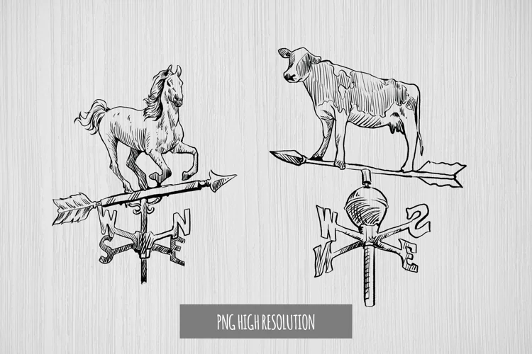 Hand Drawn Vintage Wind Vane Clipart