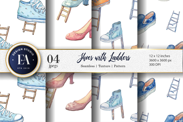 Watercolor Shoes with Tiny Ladders Seamless Digital Paper