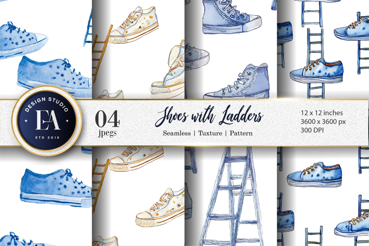 Cute Hand-Drawn Shoes and Ladders Digital Paper