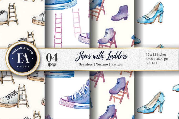 Watercolor Shoes with Tiny Ladders Seamless Digital Paper