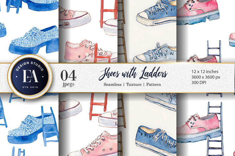 Cute Hand-Drawn Shoes and Ladders Digital Paper