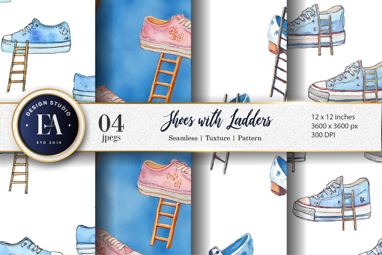 Watercolor Shoes with Tiny Ladders Seamless Digital Paper