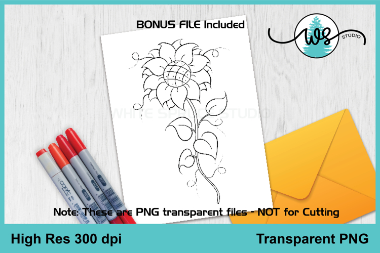 Hand Drawn Whimsical Flower PNG Printable, Flower Digi Stamp