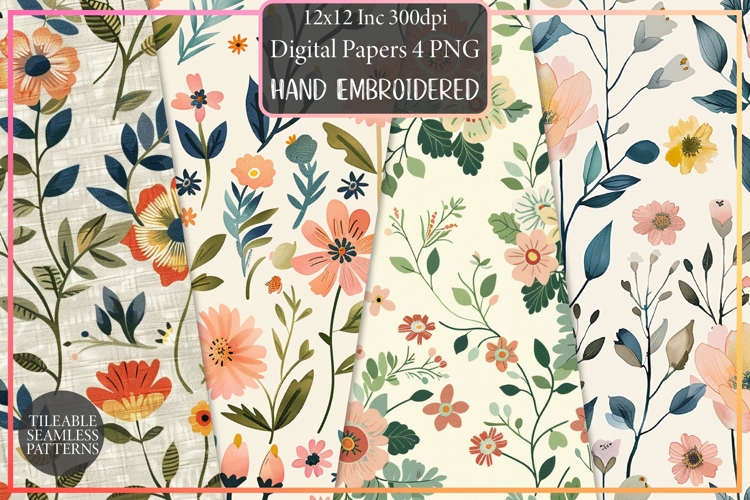 Hand Embroidered Style Easter Florals