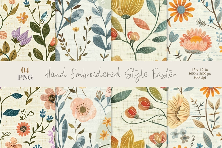 Hand Embroidered Style Easter Pattern