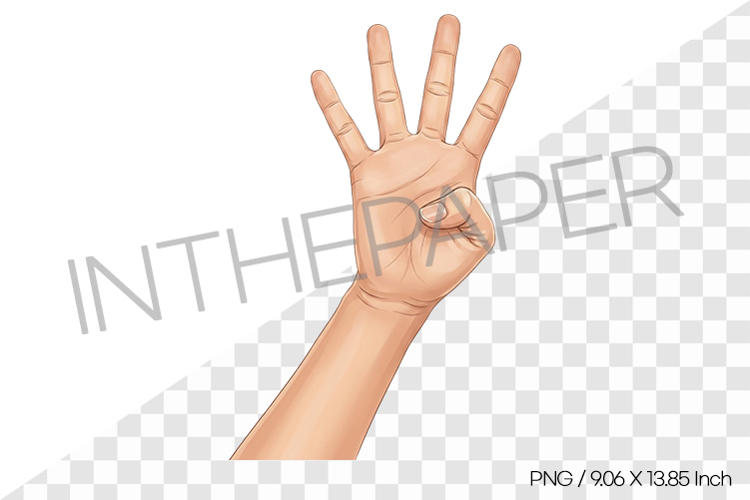 Four Fingers Raised Hand Gesture Cartoon Clipart PNG Illust