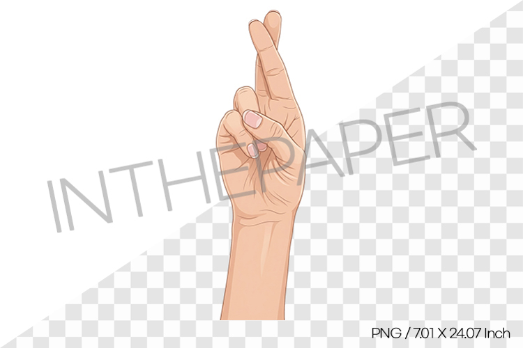 Crossed Fingers Hand Gesture Cartoon Clipart PNG Illust