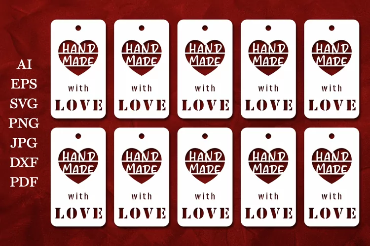 Handmade with Love Tags Template/ Paper Cut Tags SVG