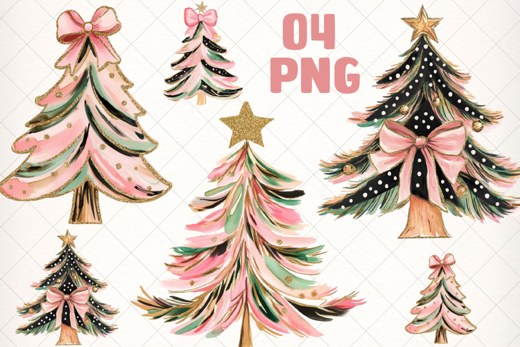 Hand Painted Coquette Christmas Tree PNG, Christmas Tree PNG