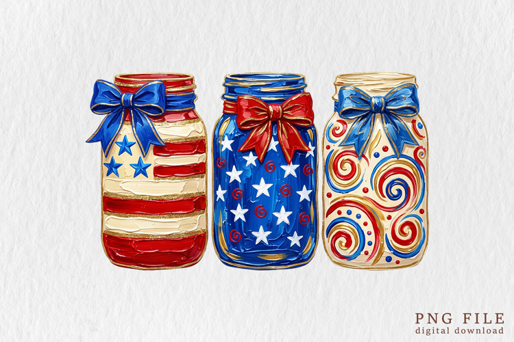 Hand Painted Patriotic Mason Jar PNG