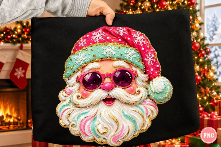Pastel Santa Christmas PNG | Colorful Sunglasses Santa Png example image 1