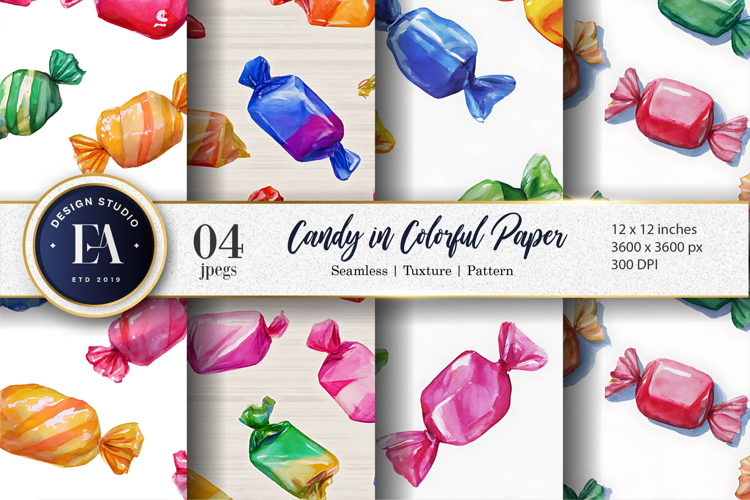 Hand Painted Candy Wrapped Colorful Watercolor Digital Paper