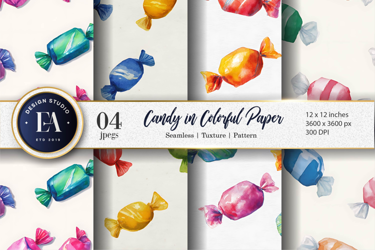 Hand Painted Candy Wrapped Colorful Watercolor Digital Paper